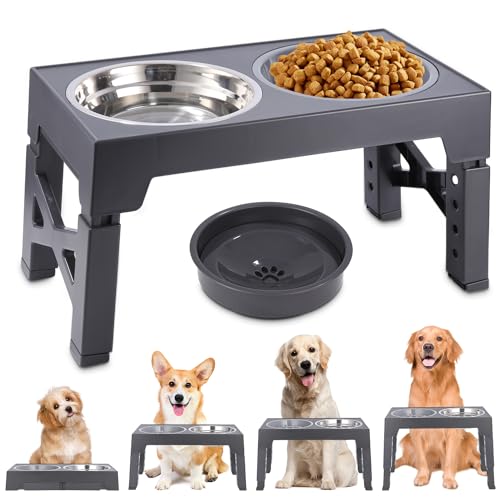 TIDEVAN Adjustable Elevated Dog Bowls Hundenapf Hunde Hundenapf Höhenverstellbar Erhöhter Futternapf Hundenapf 4 Höhenverstellbar mit Auslaufsicher Wassernapf, Langsamfütterer Hundenäpfe(Grau) von TIDEVAN