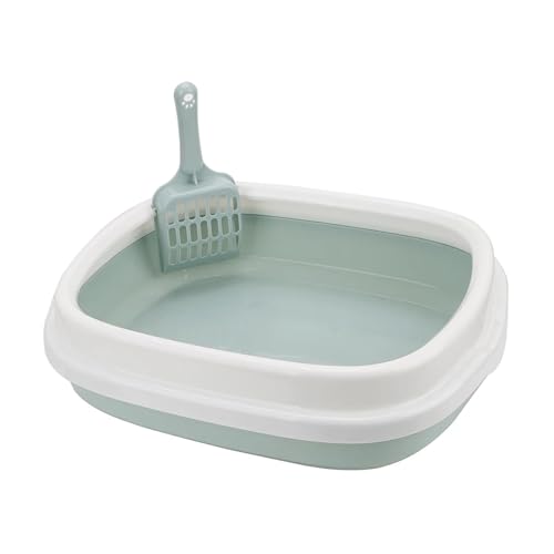 für mehrere Katzen, Geruchskontrolle Exkrement-Training Sandtoilette Anti-Spritz-Hundetoilette Katzentoilette mit Schaufel 1 Set Haustiertoilette Bettpfanne Katzentoilette(Blue) von TIEOAXFT