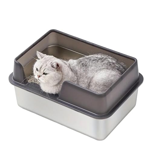 für mehrere Katzen, Geruchskontrolle Extragroße Katzentoilette aus Edelstahl mit hohem Wandgehäuse, Antihaftbeschichtung, auslaufsicher, leicht zu reinigen, inklusive Deckel(White L) von TIEOAXFT