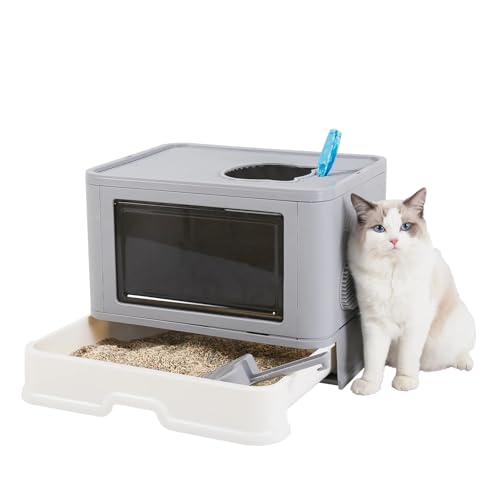 für mehrere Katzen, Geruchskontrolle Faltbare Katzentoilette mit Fronteinstieg und Ausgang von Oben, Toilettenboxen mit Massagegerät, Streuschaufel, geschlossene Faltbare Katzentoilette für mehrere Katzen, Geruchskontrolle Faltbare Katzentoilette mit Fronteinstieg und Ausgang von Oben, Toilettenboxen mit Massagegerät, Streuschaufel, geschlossene Faltbare Katzentoilette von TIEOAXFT