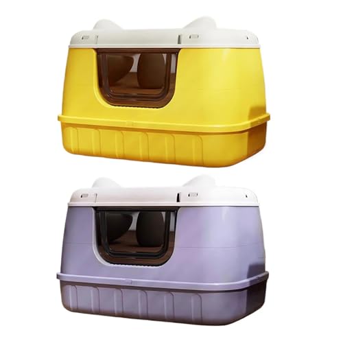 für mehrere Katzen, Geruchskontrolle Große Katzentoilette, geschlossene Katzenbettpfannen, spritzschutzfreie Katzentoilette mit Griff, Katzentoilette for größere Katzenrassen(Yellow) von TIEOAXFT