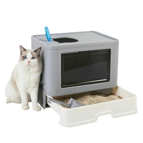 für mehrere Katzen, Geruchskontrolle Große Katzentoilette mit Haube, Schubladentyp, Haustier-/Katzentoilette, Einstieg von oben, geschlossenes Töpfchen mit Spritzschutz und Schaufel for die Fellpflege von TIEOAXFT
