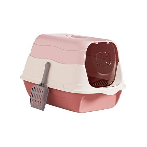 für mehrere Katzen, Geruchskontrolle Große Katzentoilette mit Haube, geruchsabweisende, vollständig geschlossene Katzentoilette mit Streuschaufel for den Heimtierbedarf(Pink) von TIEOAXFT