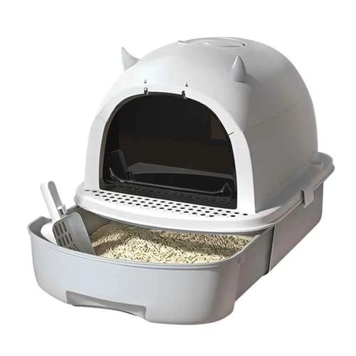 für mehrere Katzen, Geruchskontrolle Haustierprodukte Katzenreinigungsprodukte mit großem Platz Katzentoilettenbox Katzentoilette mit Streuschaufel(Gray) von TIEOAXFT