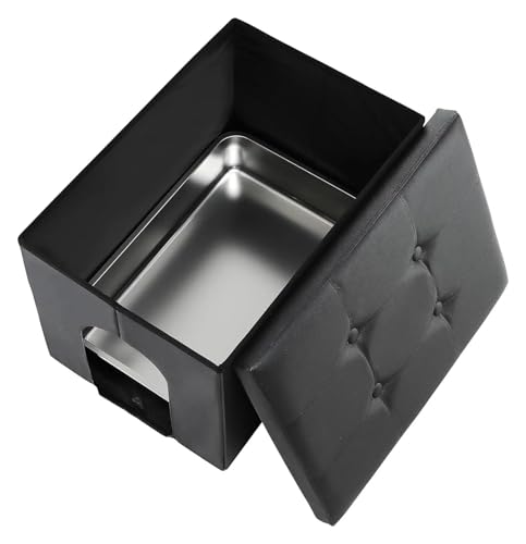 für mehrere Katzen, Geruchskontrolle Katzentoiletten-Gehäuse aus Edelstahl, verstecktes Möbelstück, große Waschraumbank, innen urindicht, leicht zu reinigen und zusammenzubauen,(Black) von TIEOAXFT