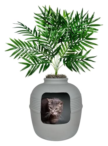 für mehrere Katzen, Geruchskontrolle Verstecktes Katzentoiletten-Basisset, rundes, geschlossenes Katzenpflanzgefäß mit Kunstpflanze, belüftetes Kohlefiltersystem mit Haube zur Geruchsbekämpfung(Stone für mehrere Katzen, Geruchskontrolle Verstecktes Katzentoiletten-Basisset, rundes, geschlossenes Katzenpflanzgefäß mit Kunstpflanze, belüftetes Kohlefiltersystem mit Haube zur Geruchsbekämpfung(Stone von TIEOAXFT
