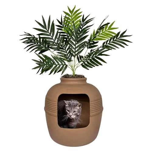 für mehrere Katzen, Geruchskontrolle Verstecktes Katzentoiletten-Basisset, rundes, geschlossenes Katzenpflanzgefäß mit Kunstpflanze, belüftetes Kohlefiltersystem mit Haube zur Geruchsbekämpfung(Mocha für mehrere Katzen, Geruchskontrolle Verstecktes Katzentoiletten-Basisset, rundes, geschlossenes Katzenpflanzgefäß mit Kunstpflanze, belüftetes Kohlefiltersystem mit Haube zur Geruchsbekämpfung(Mocha von TIEOAXFT