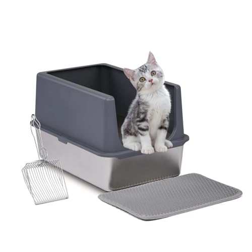 für mehrere Katzen, Geruchskontrolle XL-Katzentoilette aus Edelstahl mit Deckel, Katzentoilette mit hohen Seitenwänden, leicht zu reinigen, inkl. doppellagiger Katzenstreuunterlage und Schaufel, grau für mehrere Katzen, Geruchskontrolle XL-Katzentoilette aus Edelstahl mit Deckel, Katzentoilette mit hohen Seitenwänden, leicht zu reinigen, inkl. doppellagiger Katzenstreuunterlage und Schaufel, grau von TIEOAXFT