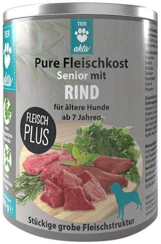 TIER aktiv Pure Fleischkost Senior mit Rind Hundefutter Dose Nassfutter (24x400 g) von TIER aktiv