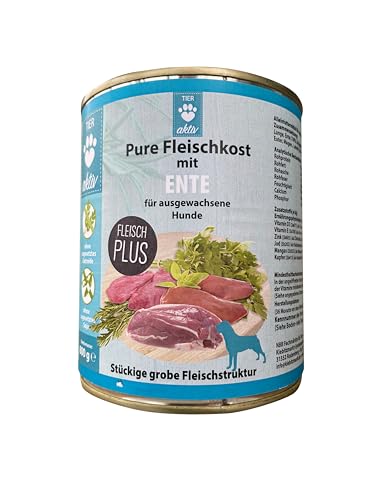 TIER aktiv Pure Fleischkost mit Ente Hundefutter Dose Nassfutter (24x400 g) von TIER aktiv
