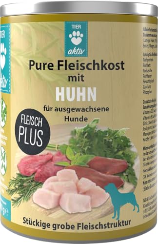 TIER aktiv Pure Fleischkost mit Huhn Hundefutter Dose Nassfutter (24x400 g) von TIER aktiv