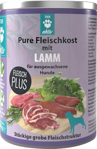 TIER aktiv Pure Fleischkost mit Lamm Hundefutter Dose Nassfutter (24x400 g) von TIER aktiv