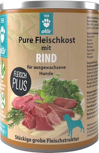 TIER aktiv Pure Fleischkost mit Rind Hundefutter Dose Nassfutter (12x800 g) von TIER aktiv