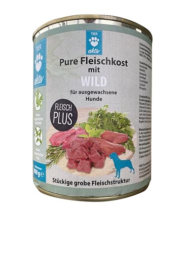 TIER aktiv Pure Fleischkost mit Wild Hundefutter Dose Nassfutter (12x800 g) von TIER aktiv