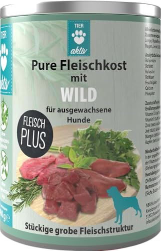 TIER aktiv Pure Fleischkost mit Wild Hundefutter Dose Nassfutter (24x400 g) von TIER aktiv
