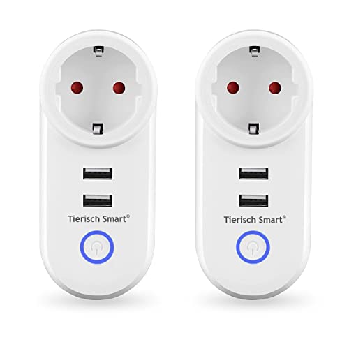 TIERISCH SMART ® Smart Life Steckdose mit 2X USB WLAN Stecker, Alexa Google Kompatibel, 2er Pack von TIERISCH SMART