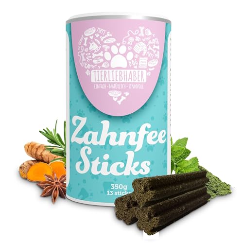 TIERLIEBHABER – Zahnfee Sticks für Hunde – Zahnpflege Sticks reduzieren Zahnbelag & Mundgeruch – natürliche Dental Kaustangen mit Seealgenmehl, Minze & Anis für einen frischen Atem (350 g | 14 Sticks) von TIERLIEBHABER