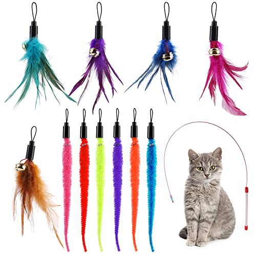 TIESOME 12Pcs Katze Feder Spielzeug, Ersatz Katze Wand Refills 11PCS Katze Federn Refill Katze Spielzeug Ersatz Federn Würmer Interaktive Katze Spielzeug Wand Kätzchen Spielzeug zu Spielen Chase Übung von TIESOME