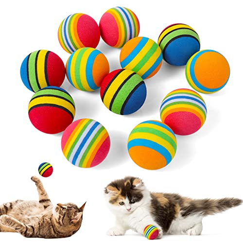 TIESOME Regenbogen Katzenball, 12 Stück 3.5 cm weicher Katzenball Interaktives Kätzchen Spielzeug Regenbogen Katzenbälle Bunte Schaumstoffbälle für Haustiere,Spielendes Kau-Übungsspielzeug von TIESOME
