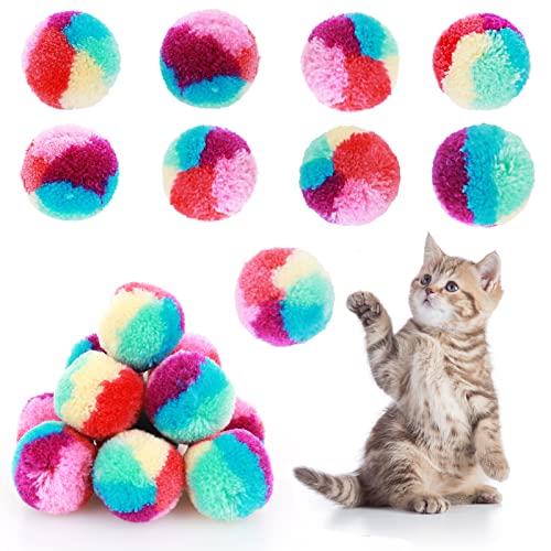 TIESOME Regenbogen Katzenspielzeug Bälle, 20 Stück, 3 cm, weicher Katzenball, Bunte Katzen Pom Pom Bälle Kätzchen Puff Bälle Indoor Katzen interaktiver Spielball, Haustier Trainingsball für Katzen von TIESOME