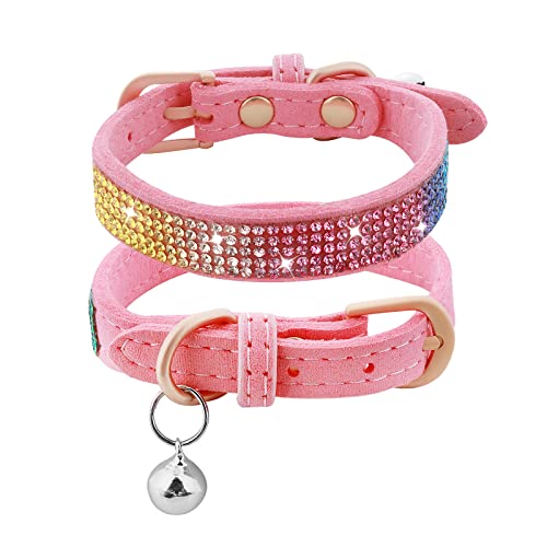 TIESOME Strass-Katzenhalsband mit Glocke, süßes weiches einstellbares kleines Haustier-Welpenhalsband funkelnd blinkend rosa Katzenhalsband für kleine Hunde Katzen (kleine Größe) von TIESOME