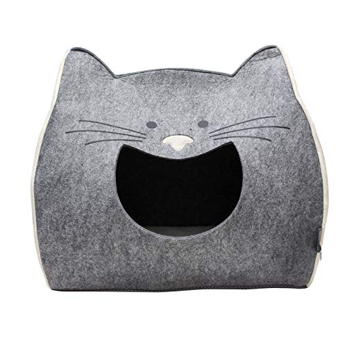 TIGERCAT Katzenhöhle Maxi 43 x 32 x 42cm Katzenbett Grau Katzenkissen Katzenohren Filz von Tiger Cat