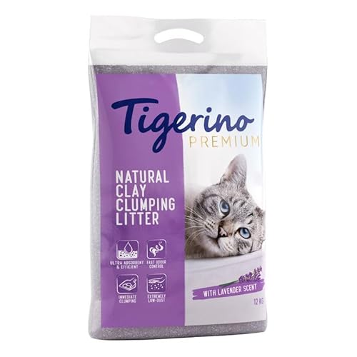 Tigerino Premium Katzenstreu, ergiebige Klumpstreu aus Naturton-Granulat: feinkörnig, schnelle und Starke Klumpenbildung, bindet Gerüche (1 Stück, Lavendel) von Tigerino