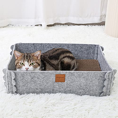 Katzenkratz-Lounge, Katzen-Kratzbox mit abnehmbarem Karton, rechteckiges Katzenbett mit Wellpappe, großes Kratzpolster für Möbelschutz, Katzentraining Spielzeug von TIGOADT