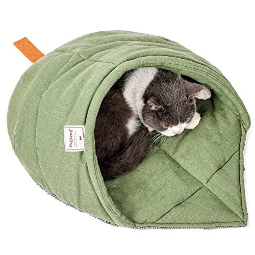 Niedlicher Katzenschlafsack, Haustier-Schlafzone, gemütliches Bett, niedliches Haustier-Kuschelhöhle bleibt offen, warmes Katzenversteck für drinnen Katze, Nestbett für Welpen, Kätzchen (grün) von TIGOADT