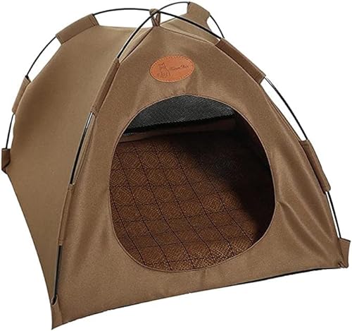 Katzenzelte Für Hauskatzen, Hunde Tipi Faltnest, Atmungsaktives, Waschbares Haustier-Welpenzelt Für Den Innen- Und Außenbereich, Bettzelt Mit Doppelseitigem Kissen (Color : Brown, Size : L) von TIIFFY