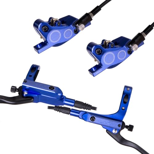 TIKATARER Scheibenbremsen für Fahrrad, Fahrradhydraulik -Scheibenbremse Set -Teile 4 Kolbenhydraulikscheibenbremsen Set Hydraulische Bremsen für Mountainbike (Blue) von TIKATARER