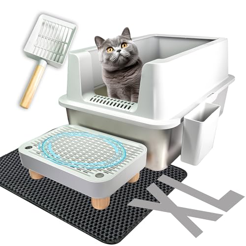 Enclosed Stainless Steel Cat Litter Box with Lid Extra Large Litter Box for Big Cats XL Metal Litter Pan Tray with High Wall Sides Enclosure, Easy Cleaning, Anti-Leakage, Non-Sticky. (Sliver & Gray) Enclosed Stainless Steel Cat Litter Box with Lid Extra Large Litter Box for Big Cats XL Metal Litter Pan Tray with High Wall Sides Enclosure, Easy Cleaning, Anti-Leakage, Non-Sticky. (Sliver & Gray) von TIKITAKA FTG