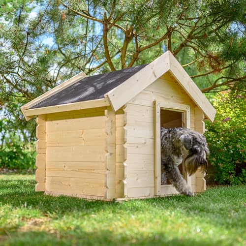 Hundehütte Outdoor kleine Hunde – Hundehaus Holz für Kleiner Rassen, wasserfestes Dach 76 x 99 x H80 cm, Größe S, Timbela M401-1 von TIMBELA