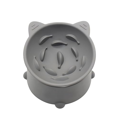 Futternapf für Katzen, 3 Geschwindigkeiten, verstellbar, erhöhter Katzennapf, Katzenfutter-Puzzle mit Saugnapf, geeignet für Kätzchen, ausgewachsene Katzen, ältere Katzen, Grau von TIMENIL