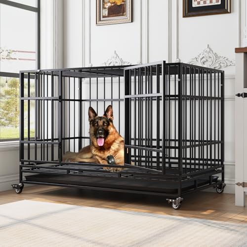 TIMHAKA Robuste Hundebox, 121,9 cm, unzerstörbare Hundebox, ausbruchsicherer Hundekäfig mit selbstsicherndem Riegel, große Hundehütte für den Innenbereich mit Doppeltür und abnehmbarem Tablett, für TIMHAKA Robuste Hundebox, 121,9 cm, unzerstörbare Hundebox, ausbruchsicherer Hundekäfig mit selbstsicherndem Riegel, große Hundehütte für den Innenbereich mit Doppeltür und abnehmbarem Tablett, für von TIMHAKA