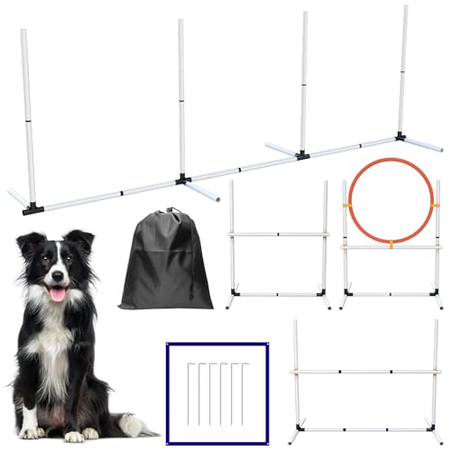 TIMIEEYA Agility-Ausrüstung für Hunde – Agility-Kurs-Hinterhof-Set mit gewebten Stangen, Ringsprüngen und Hürden, Hunde-Outdoor-Spielsets (5 Sets) von TIMIEEYA