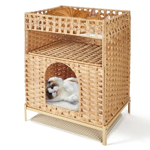 TIMIEEYA Katzentoilette Gehege Möbel - Handgewebtes Rattan Verstecktes Katzenklo Gehege mit Matte, 24,6 x 18,1 x 14,1 Zoll, verstecktes Katzenhaus für Wohnzimmer, Schlafzimmer, Natur TIMIEEYA Katzentoilette Gehege Möbel - Handgewebtes Rattan Verstecktes Katzenklo Gehege mit Matte, 24,6 x 18,1 x 14,1 Zoll, verstecktes Katzenhaus für Wohnzimmer, Schlafzimmer, Natur von TIMIEEYA