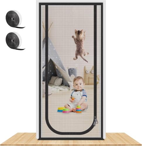 TINBOSE Katzengitter Balkontür Verdicktes Katzenschutzgitter Fliegengitter Für Wohnzimmer, Schlafzimmer, Küche, Terrasse, Hund Katze Kratzfeste Gittertür Mit Reißverschluss(85x210cm) von TINBOSE