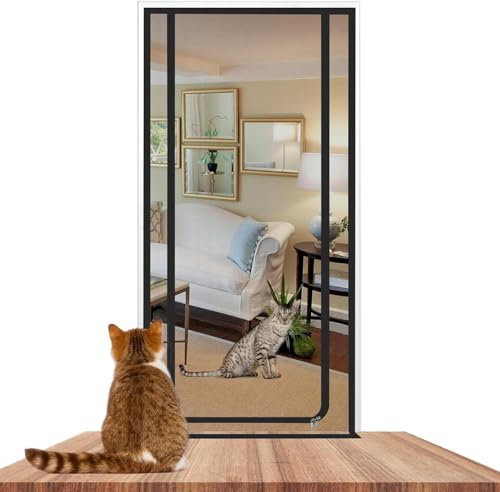 Verbesserte Katzengittertür 85x200cm, Haustiersichere Gittertür Mit Beidseitigem Reißverschluss, Freiheit Für Katze Und Hund, Ist Ideal Für Die Balkontür, Schlafzimmer, Küchentür Ohne Bohren(90x205cm) von TINBOSE