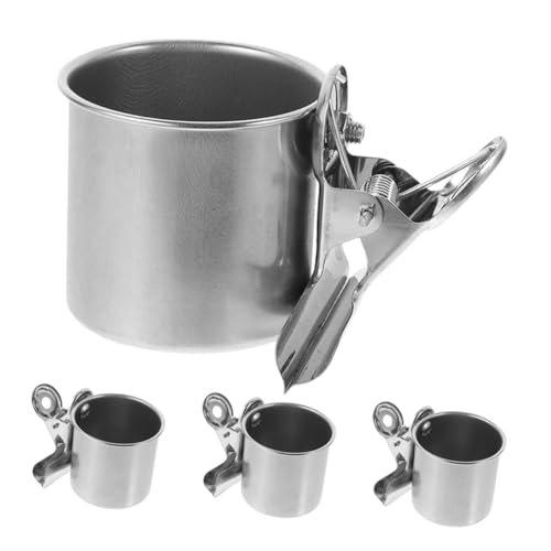 TINEASUR 4 Stück Edelstahl Vogel Futter Wassernapf mit Stabilem Clip für Wellensittiche Papageien Käfigzubehör Futterbecher für Kleine Vögel Robust und Vielseitig Einhängbar von TINEASUR