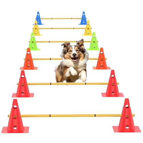 TINEPRY Agility-Trainingshürden-Kegel-Set, verstellbare Hinderniskurs-Ausrüstung für Haustierübungen, 6er-Set von TINEPRY