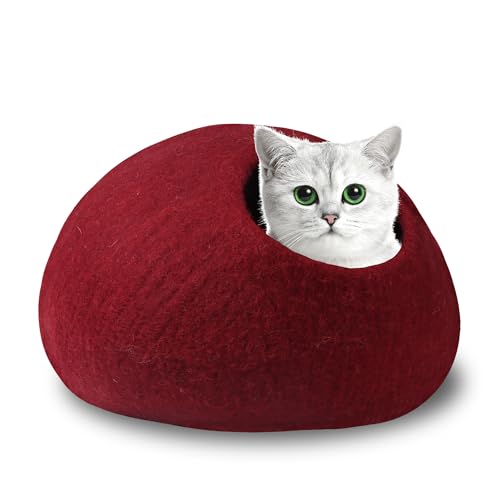 Tipitaka Premium Katzenhöhle aus Filz, für drinnen und draußen, handgefertigt und 100 % Merinowolle, umweltfreundlich, mittelgroß, für Katzen und Kätzchen, Rot von TIPITAKA