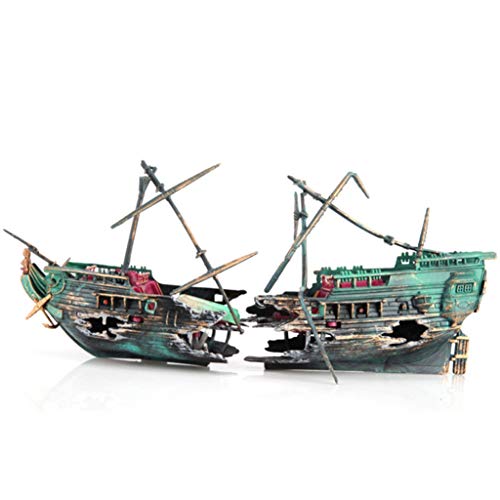 TIREOW Aquarium Ornamente Gebrochene Bootsform Getrenntes Versenktes Versunken Schiffswrack Wrack Dekor von Toysmith
