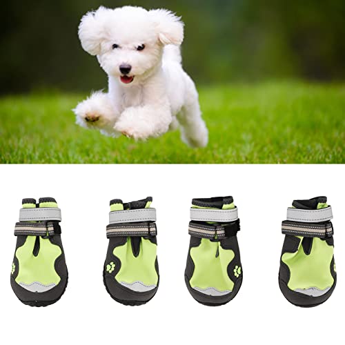 4 Stück Hundeschuhe, Atmungsaktive Netz-Hundestiefel, Niedliche, Bequeme, rutschfeste Hundestiefel, Pfotenschutz mit Atmungsaktiver Gummisohle für Kleine, Mittelgroße und Große Hunde, Grün(Typ 6) von TITA-DONG