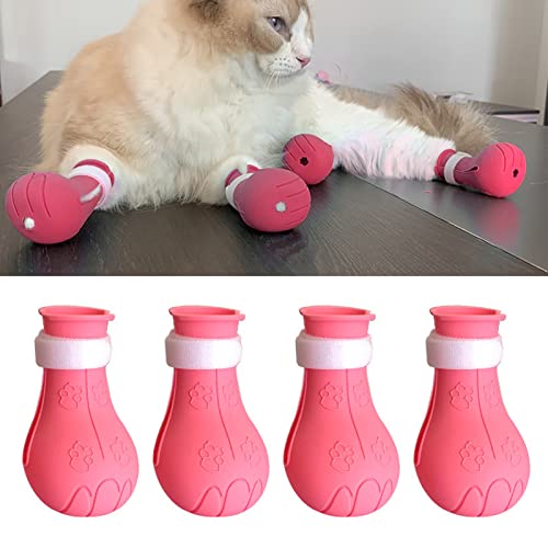 4 Stück Silikon-Anti-Kratz-Katzenschuhe, Anti-Off-Schuhe, Nagelhandschuhe, Katzenstiefel Nur für Katzen, Silikon-Haustier-Katzenpfotenschutz, Katzenfüße, Krallenabdeckungen für die(Rosa) von TITA-DONG