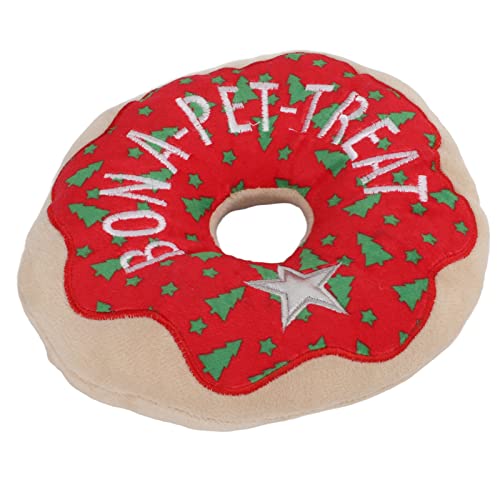 Donut-Kauspielzeug für Hunde mit Quietschern, Interaktives Kauen, Zähneknirschen, Weihnachtsmuster, Welpen-Quietschspielzeug, Kissenspielzeug, Langlebiges Plüsch-Quietschspielzeug für Kleine und Mitte von TITA-DONG