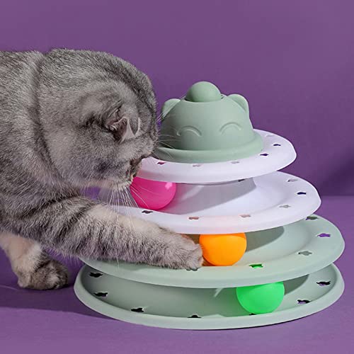 Katzen-Kugelbahn, 3-stufiger Drehteller für Kätzchen, Katzen-Kugelturm, Katzenspielzeug-Roller, Interaktives Kätzchen-Spaß, Geistiges Körperliches Training, Puzzle, Kätzchen-Spielzeug für Katzen, Jagd von TITA-DONG