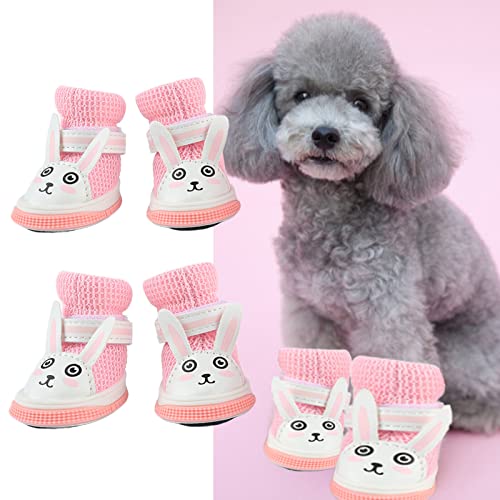 Mesh-Hundeschuhe, Rosa, Atmungsaktive Hundestiefel für Sommerlich Heiße Gehwege, Niedliche, Bequeme, Rutschfeste Hundestiefel, Pfotenschutz mit Atmungsaktiver Gummisohle für Kleine, Mittelgroße und Gr von TITA-DONG