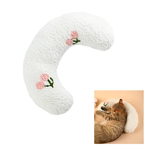 Niedliche Katze Kissen für Indoor Katzen, Weiche Flauschige Katze Beruhigende Kissen Haustier Schlafbegleiter, U-förmige Half Ring Nackenschutz Kissen Hundebett(weiß) von TITA-DONG