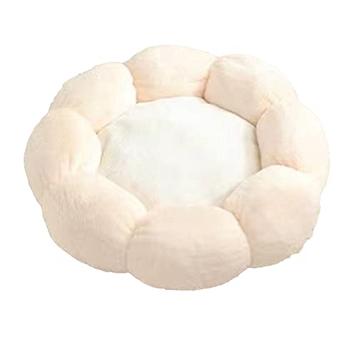 TITA-DONG Haustierbett für Kleine Hunde, Waschbares, Weiches, Bequemes Hundebett, Niedliche Runde Blumenform, Warmes, Verdicktes Hunde- und (Hellrosa, Weiß) von TITA-DONG